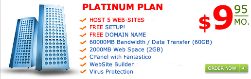 "Platinum Plan" Host 5 web-sites 2000MB web space 60GB Bandwidth only for $9.95 a month